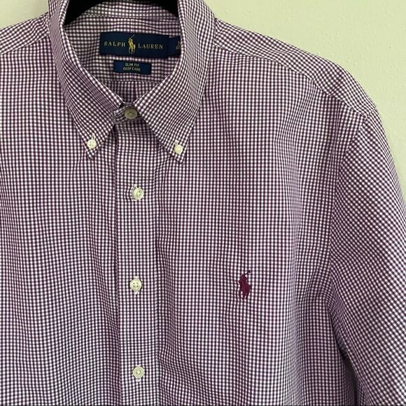 Ralph Lauren Mens Purple Slim Fit Gingham Plaid Collared Shirt - Picture 5 of 10